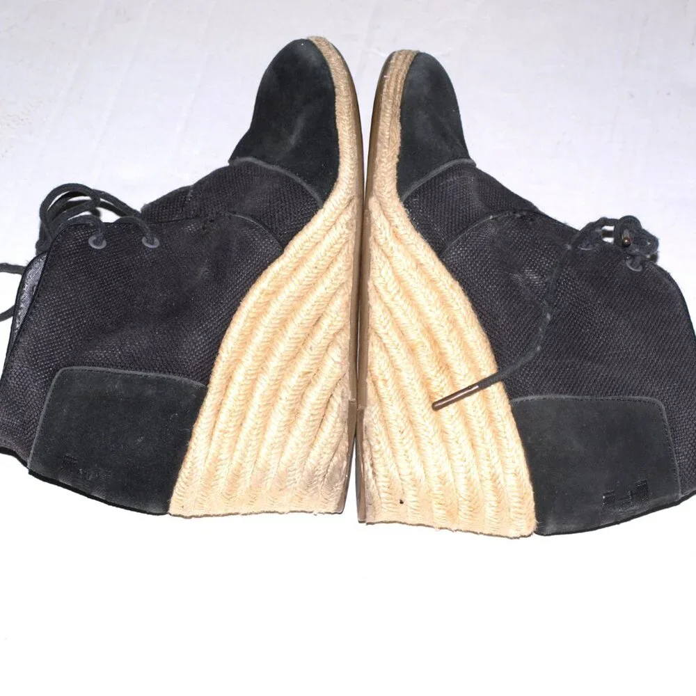 Toms Black Wedge Heel Lace Up Women Shoes Size 9.5